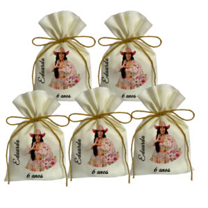 Saquinho personalizado tema Ana Castela Rosa Coração Luxo