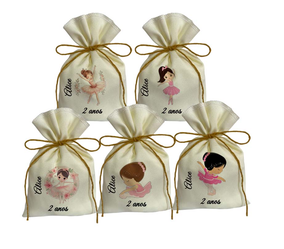 Kit 20 Saquinhos Personalizados Tema Bailarina Lembrancinhas Festa