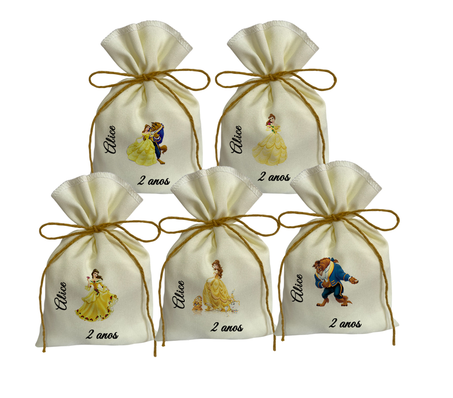 Kit 20 Saquinhos Personalizados Tema Bela E A Fera Lembrancinhas Festa